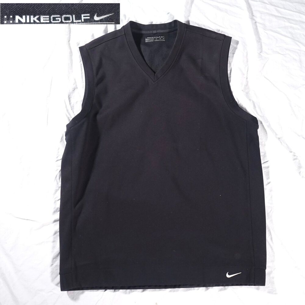 Nike Golf NikeFIT Dry Tank Top Black V-Neck Vest Mens Medium Mini Swoosh